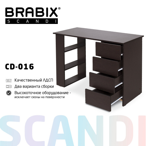 Стол письменный/компьютерный BRABIX "Scandi CD-016", 1100х500х750мм, 4 ящика, венге, 641893, ЦБ013707-3 фото 8