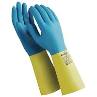 Перчатки латексно-неопреновые MANIPULA "Союз", размер 7-7,5 (S), синие/желтые