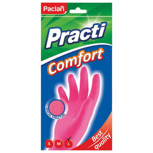 Перчатки хозяйственные латексные PACLAN "Practi Comfort", размер L, розовые фото 2