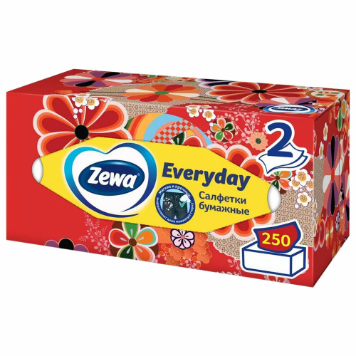 Салфетки косметические ZEWA Everyday, 2-слойные, 250 штук, в картонном коробе фото 3