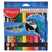 Карандаши цветные MAPED "Color'Peps Animals'", 24 цвета, трехгранные, заточенные, европодвес