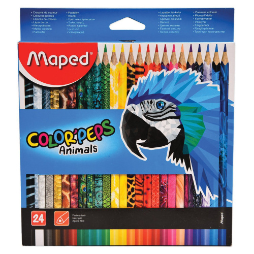 Карандаши цветные MAPED "Color'Peps Animals'", 24 цвета, трехгранные, заточенные, европодвес