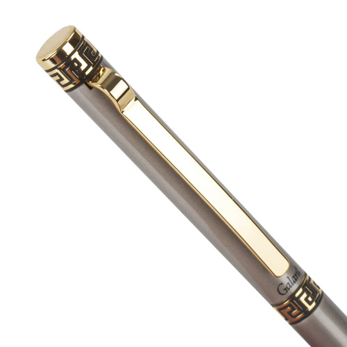 Ручка подарочная шариковая GALANT "Brigitte", тонкий корпус, серебристый, золотистые детали, синяя фото 7