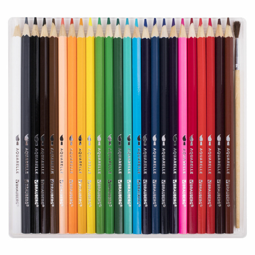 Карандаши цветные акварельные классические мягкие BRAUBERG, 24 цвета, с КИСТЬЮ фото 3