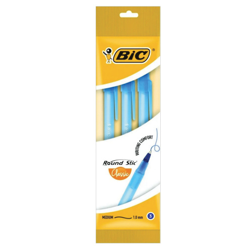 Ручки шариковые BIC "Round Stic", 3 шт., узел 1 мм, линия письма 0,32 мм, пакет, синие фото 3