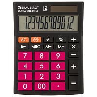 Калькулятор настольный BRAUBERG, 192x143 мм, 12 разрядов, двойное питание, черно-малиновый