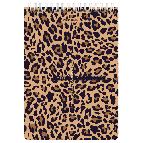 Блокнот А5 (146х206 мм), 80 л., гребень, картон, жесткая подложка, клетка, BRAUBERG, "Leopard" фото 3