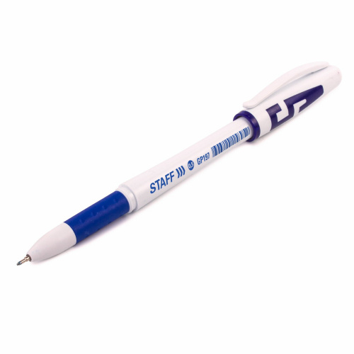 Ручка гелевая с грипом STAFF "Manager", корпус белый, игольчатый узел 0,5 мм, синяя фото 6