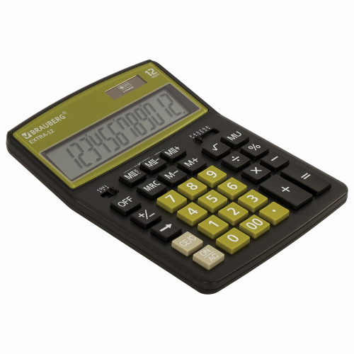 Калькулятор настольный BRAUBERG, 206x155 мм, 12 разрядов, двойное питание, черно-оливковый фото 6