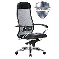 Кресло офисное МЕТТА "SAMURAI" SL-1.04, сверхпрочная ткань-сетка/кожа, черное