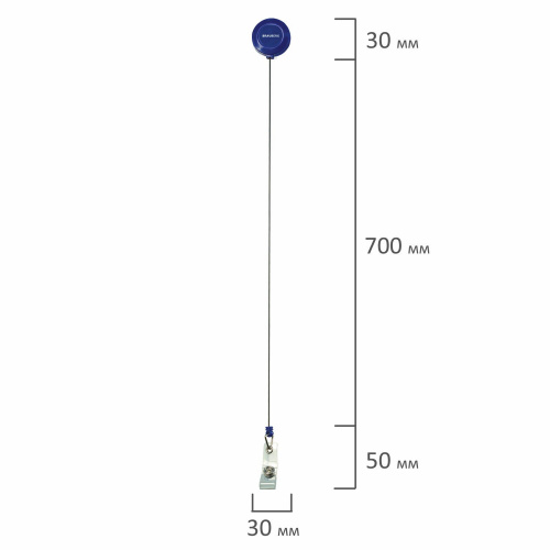 Держатель-рулетка для бейджей BRAUBERG, 70 см, петелька, клип, синий, в блистере фото 5