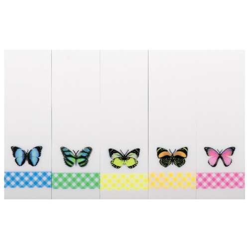 Закладки клейкие BRAUBERG "Бабочки", пластик, 48х15 мм, 5 цв. х 20 л., в пластиковой книжке фото 2