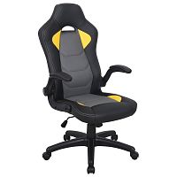 Кресло компьютерное BRABIX "Skill GM-005", откидные подлокотники, экокожа, черное/желтое