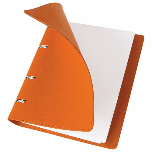 Тетрадь на кольцах BRAUBERG, А5, 120 листов, под кожу, оранжевый/светло-оранжевый фото 3