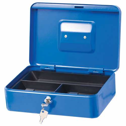 Ящик для денег, ценностей, документов, печатей BRAUBERG, 90х180х250 мм, ключевой замок, синий фото 7