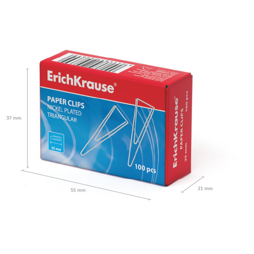 Скрепки ERICH KRAUSE, 25 мм, металлические, треугольные, 100 штук, в картонной коробке фото 3