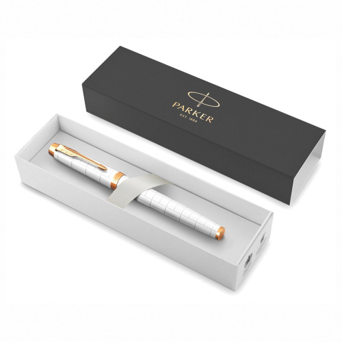 Ручка-роллер PARKER "IM Premium Pearl GT", корпус жемчужный лак, позолоченные детали, черная фото 4