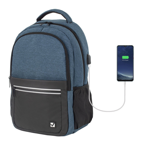 Рюкзак BRAUBERG Denver,  46х30х16 см, универсальный, с отделением для ноутбука, USB-порт, синий