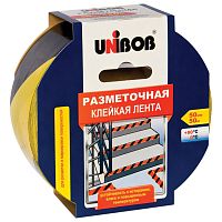 Клейкая лента разметочная UNIBOB 50 мм х 50 м, желто-черная, европодвес