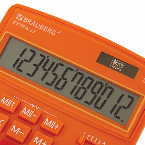 Калькулятор настольный BRAUBERG, 206x155 мм, 12 разрядов, двойное питание, оранжевый фото 7