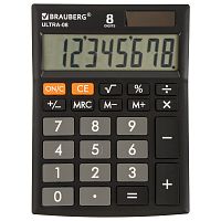 Калькулятор настольный BRAUBERG, 154x115 мм, 8 разрядов, двойное питание, черный