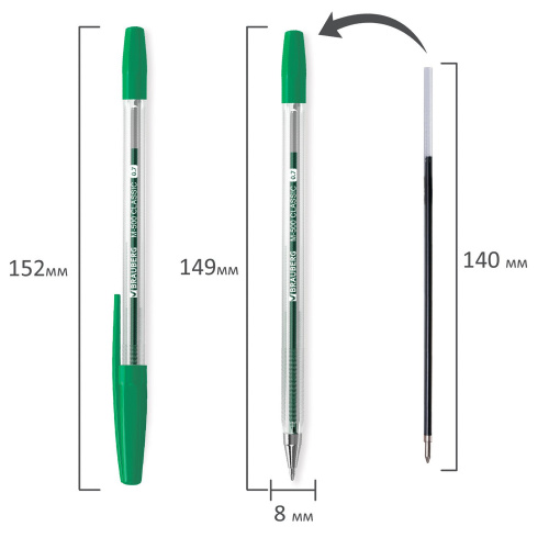 Ручка шариковая BRAUBERG "M-500 CLASSIC", корпус прозрачный, линия письма 0,35 мм, зеленая фото 9