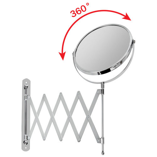 Зеркало настенное BRABIX, диаметр 17 см, двусторонее, с увеличением, нержавеющая сталь, гармошка