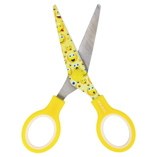 Ножницы BRAUBERG "Kid Series", 130 мм жёлто-белые с цветной печатью, закругленные фото 6