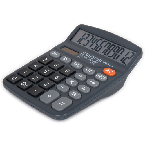 Калькулятор настольный STAFF, 180x145 мм, 12 разрядов, батарейка АА, двойное питание фото 9