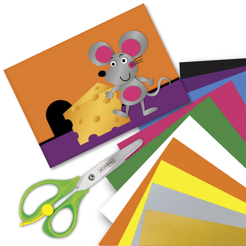 Картон цветной ПИФАГОР "Мышонок", А4, немелованный (матовый), 10 листов 10 цветов, в папке фото 5