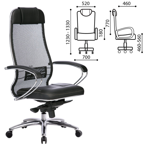 Кресло офисное МЕТТА "SAMURAI" SL-1.04, сверхпрочная ткань-сетка/кожа, черное фото 2