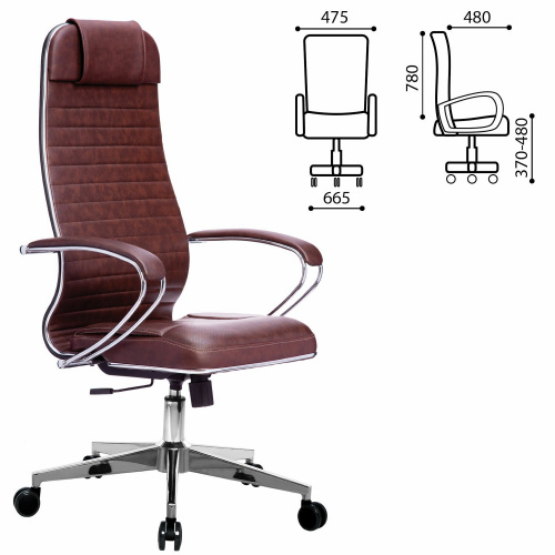 Кресло офисное МЕТТА "К-6" хром, рецик. кожа, сиденье и спинка мягкие, темно-коричневое фото 6