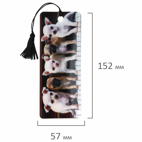 Закладка для книг с линейкой BRAUBERG "Милые щенки", 3D-объемная, с декоративным шнурком фото 7