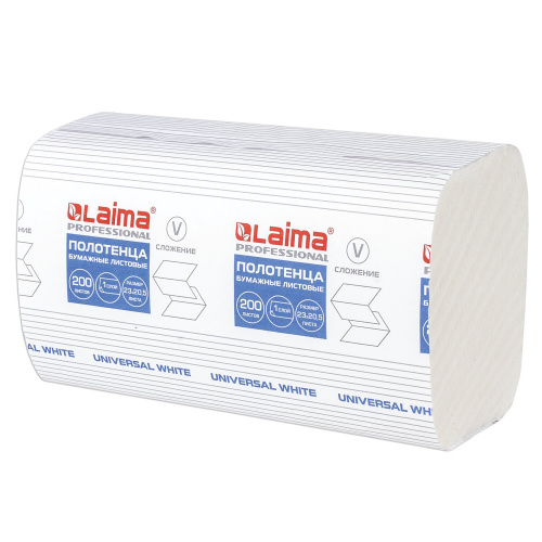 Полотенца бумажные LAIMA, 200 шт., 1-слойные, белые, 15 пачек, 23x20,5, V-сложение фото 10