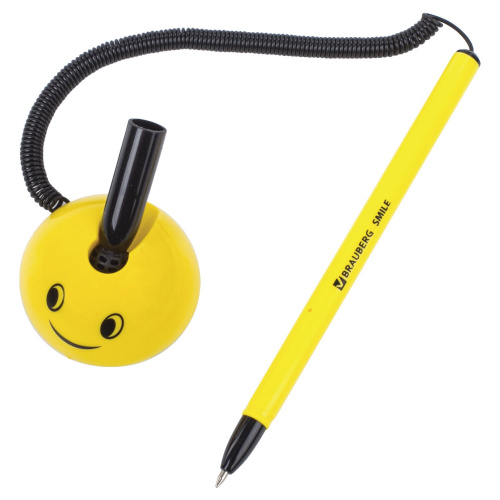 Ручка шариковая настольная BRAUBERG "SMILE", корпус желтый, линия письма 0,35 мм, синяя фото 7