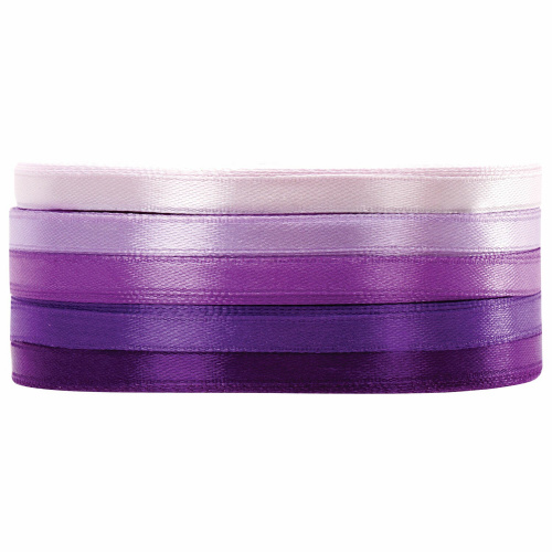 Лента атласная BRAUBERG, ширина 6 мм, набор 5 цветов по 23 м, фиолетовый спектр фото 2