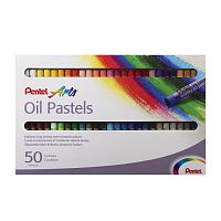 Пастель масляная художественная PENTEL "Oil Pastels", 50 цветов, круглое сечение, картонная упаковка
