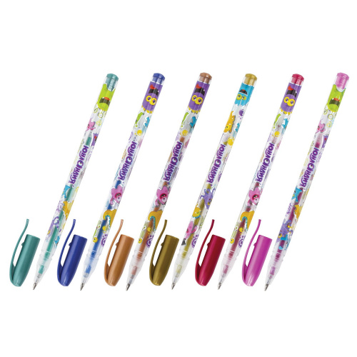 Ручки гелевые ЮНЛАНДИЯ, 6 цветов, металлик, с печатью, линия письма 0,5 мм фото 6