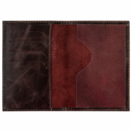 Обложка для паспорта натуральная кожа пулап BRAUBERG, 3D герб + тиснение "ПАСПОРТ", темно-коричневая фото 2