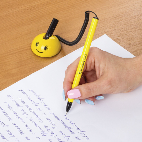 Ручка шариковая настольная BRAUBERG "SMILE", корпус желтый, линия письма 0,35 мм, синяя фото 9