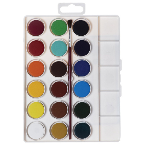 Краски акварельные JOVI, 18 цветов, с кистью, пластиковая коробка, европодвес фото 2