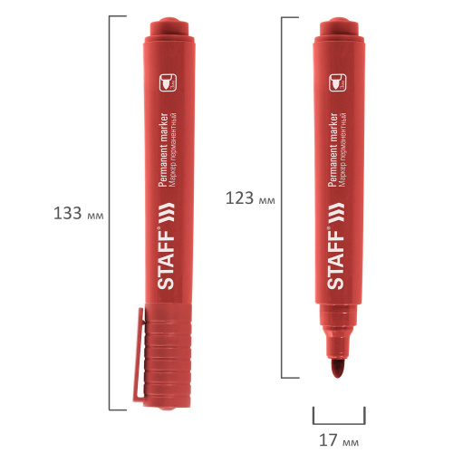 Маркер перманентный STAFF "Basic Budget PM-125", круглый наконечник 3 мм, красный фото 9