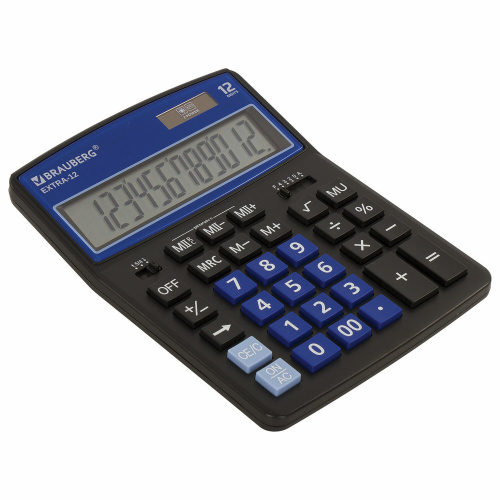 Калькулятор настольный BRAUBERG, 206x155 мм, 12 разрядов, двойное питание, черно-синий фото 8