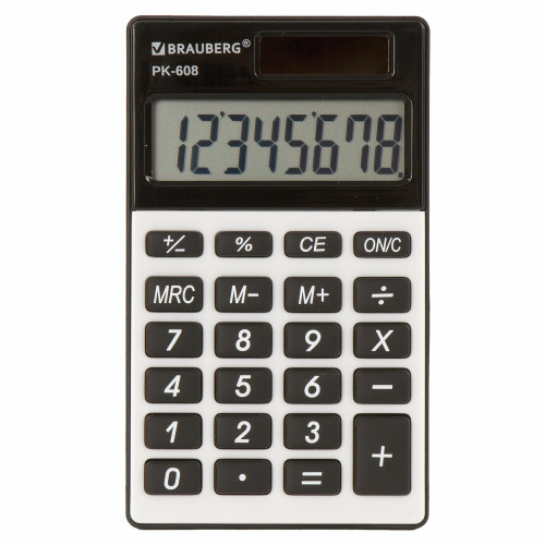 Калькулятор карманный BRAUBERG, 107x64 мм, 8 разрядов, двойное питание, серебристый фото 10