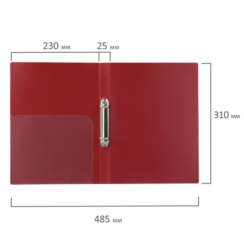 Папка на 2 кольцах BRAUBERG "Стандарт", 25 мм, до 170 листов, 0,8 мм, красная фото 4