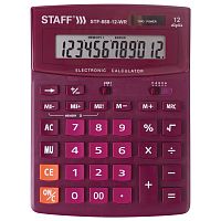 Калькулятор настольный STAFF, 200х150 мм, 12 разрядов, двойное питание, бордовый