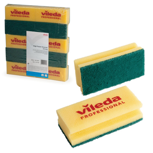 Губки VILEDA "Виледа", 10 шт., для любых поверхностей, желтые, зеленый абразив фото 4