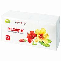 Салфетки бумажные LAIMA, 250 шт., 24х24 см, белые, 100% целлюлоза