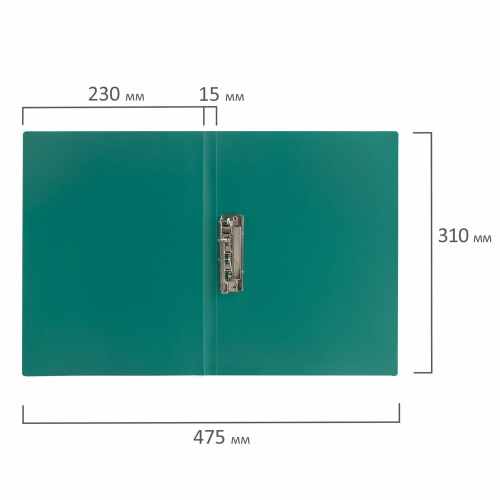 Папка с боковым металлическим прижимом STAFF, до 100 листов, зеленая фото 3