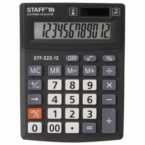 Калькулятор настольный STAFF, 138x103 мм, 12 разрядов, двойное питание фото 4